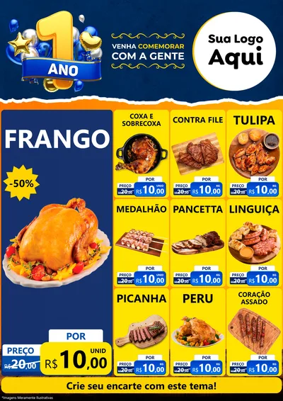 Modelo de Encarte para Encarte A4 Vertical com o tema Um Ano de Aniversário para Assados