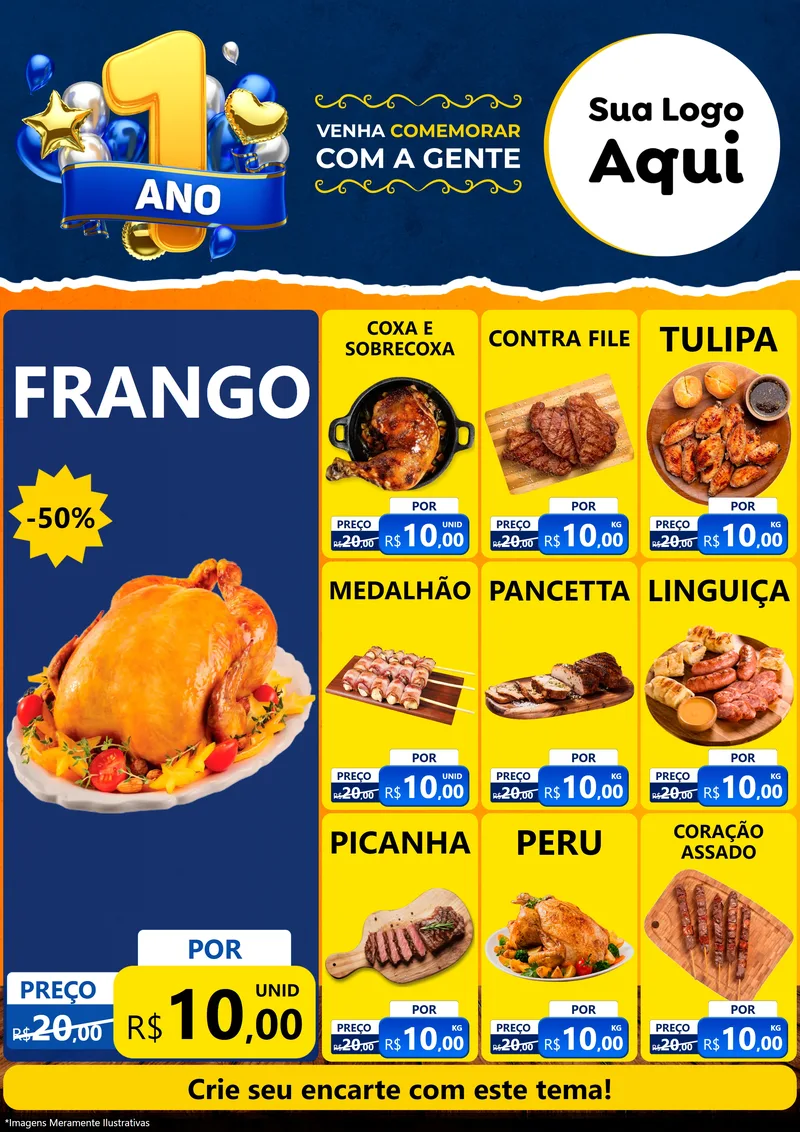 Modelo de Encarte para Encarte A4 Vertical com o tema Um Ano de Aniversário para Assados