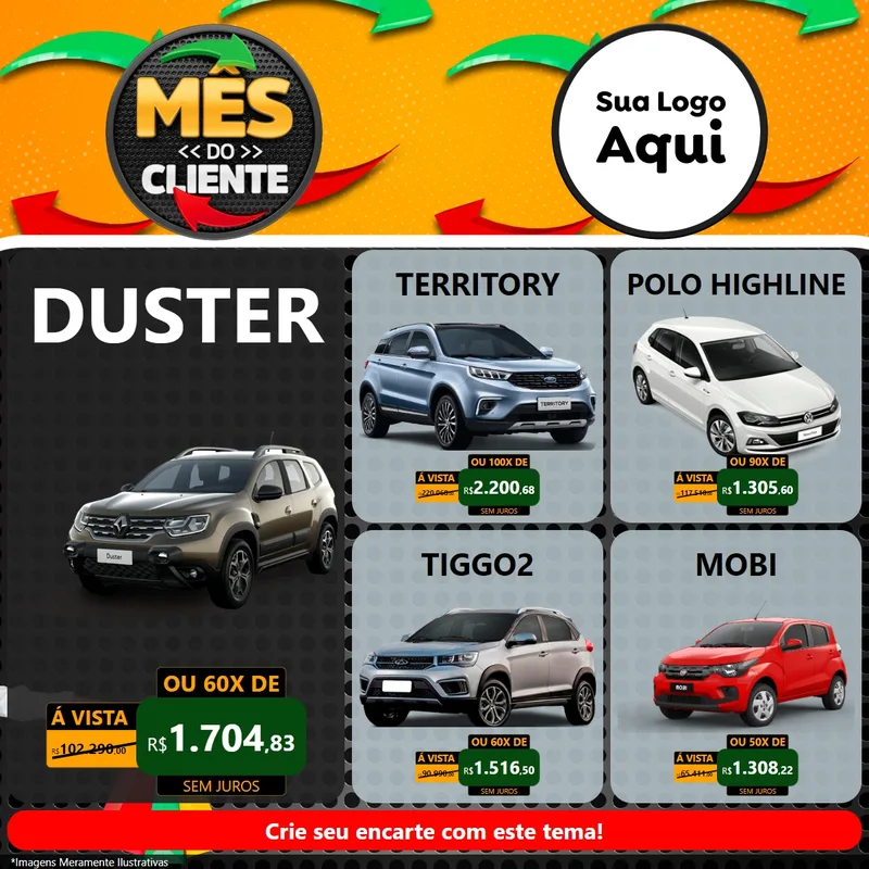 Modelo de Rede Social para Feed Facebook com o tema Mês do Cliente para Concessionaria de Carros