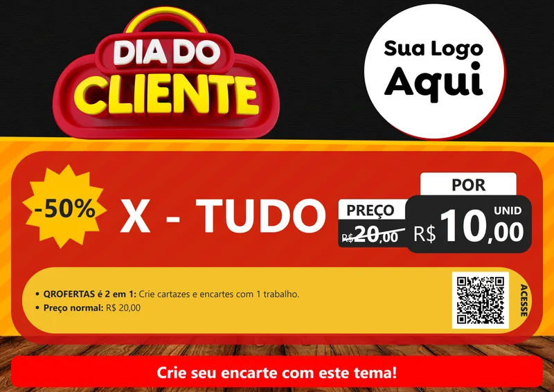 Modelo de Cartaz para Cartaz A4 Horizontal com o tema Dia do Cliente para Hamburgueria