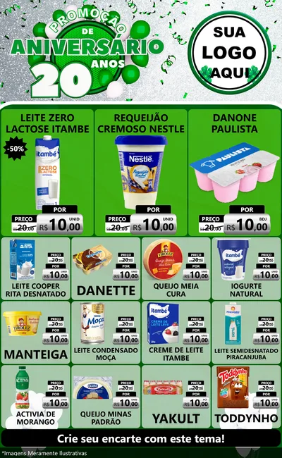 Modelo de Encarte para Encarte Grande com o tema Promoção de Aniversário - 20 Anos para Frios e Laticínios