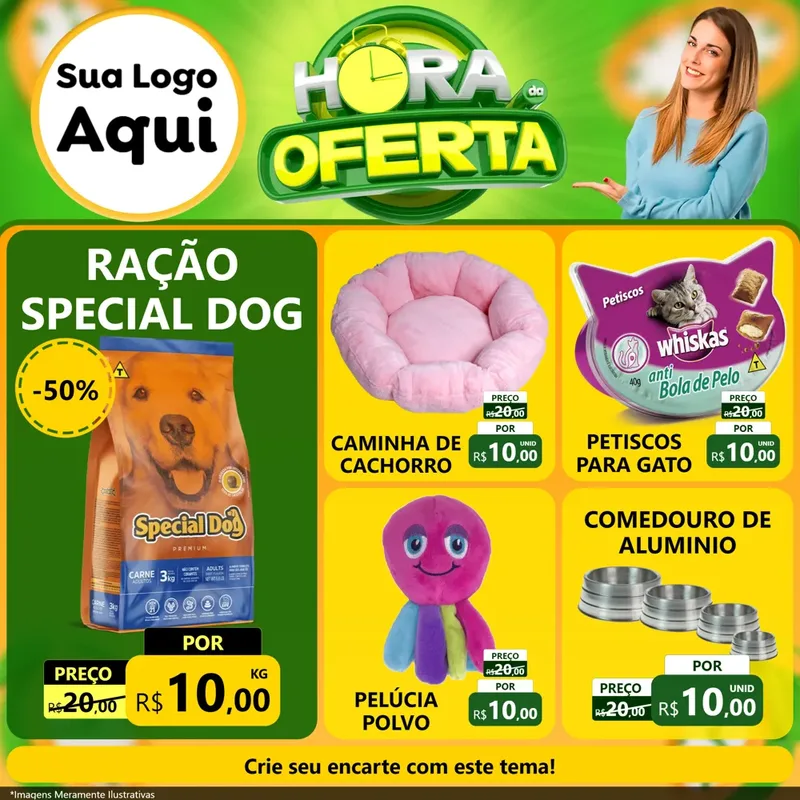 Modelo de Rede Social para Feed Facebook com o tema Hora da Oferta para Pet Shop