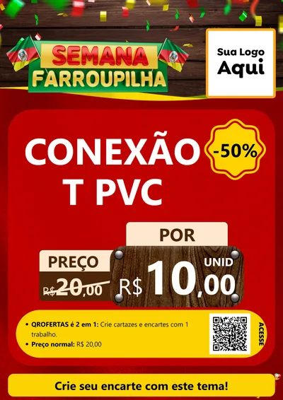 Modelo de Cartaz para Cartaz A4 Vertical com o tema Semana Farroupilha para Tubos e conexões