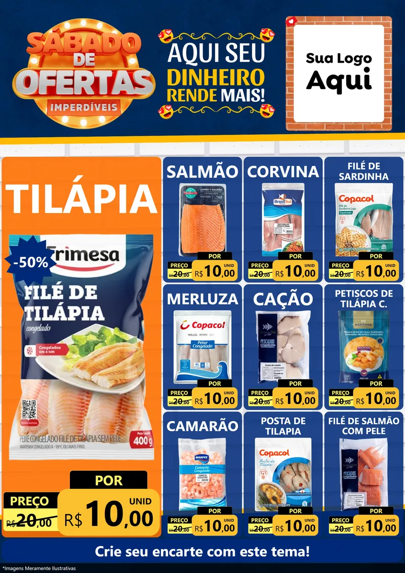 Modelo de Encarte para Encarte A4 Vertical com o tema Sábado de Ofertas Imperdíveis para Peixaria