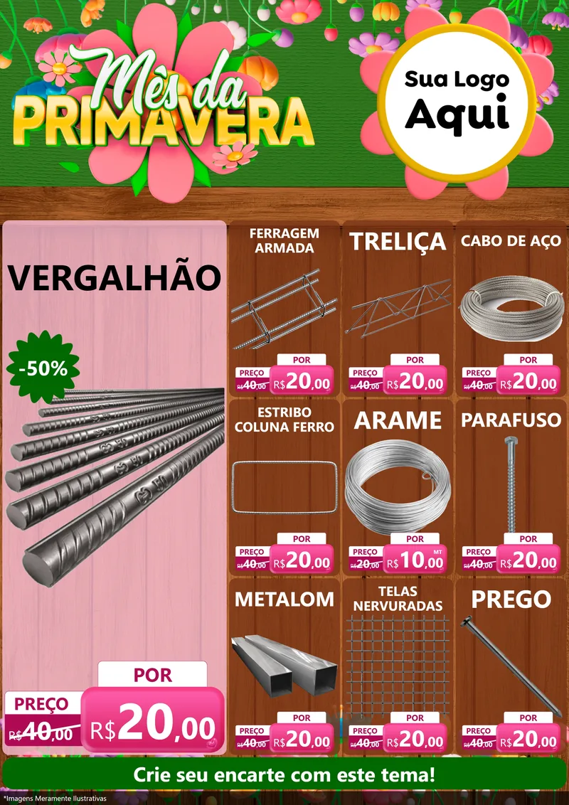 Modelo de Encarte para Encarte A4 Vertical com o tema Mês da Primavera para Ferragens