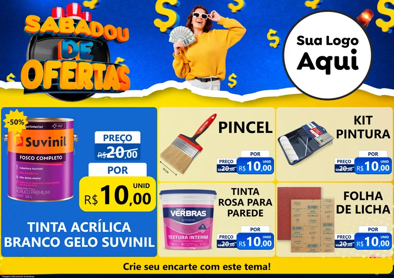 Modelo de Encarte para Encarte A4 Horizontal com o tema Sabadou de Ofertas para Tintas e Ferramentas