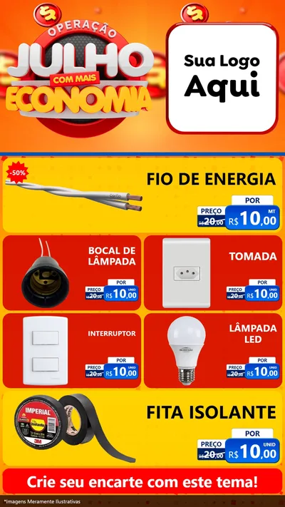 Modelo de TV para TV Vertical com o tema Operação Julho Com Mais Economia para Materiais Elétricos