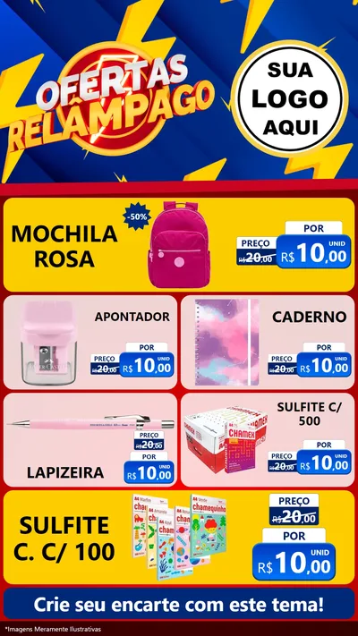 Modelo de TV para TV Vertical com o tema Ofertas Relâmpago para Papelaria