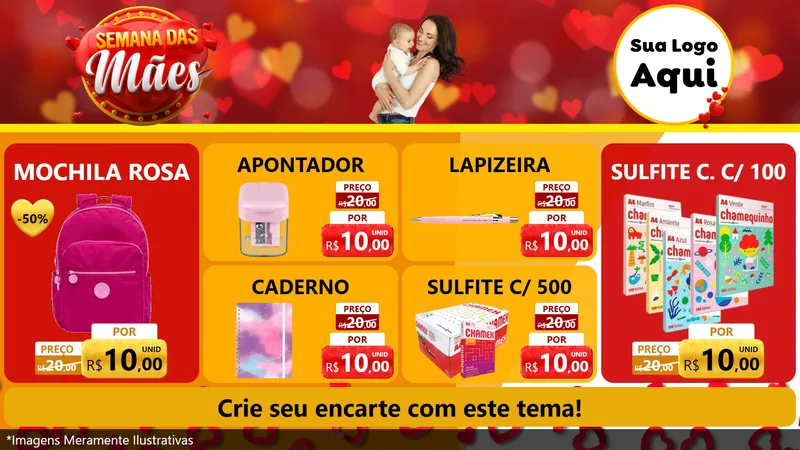 Modelo de TV para TV Horizontal com o tema Semana das Mães para Papelaria