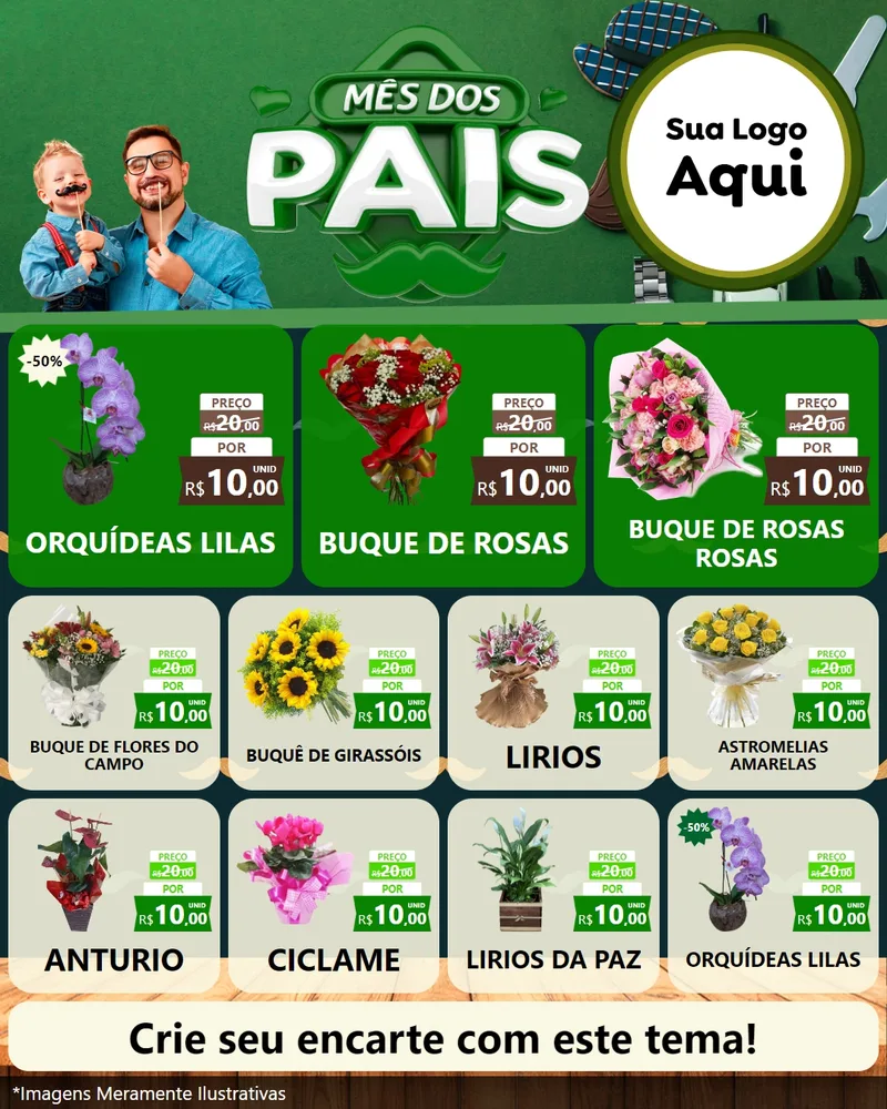 Modelo de Rede Social para Feed Instagram com o tema Mês dos Pais para Floricultura e jardim