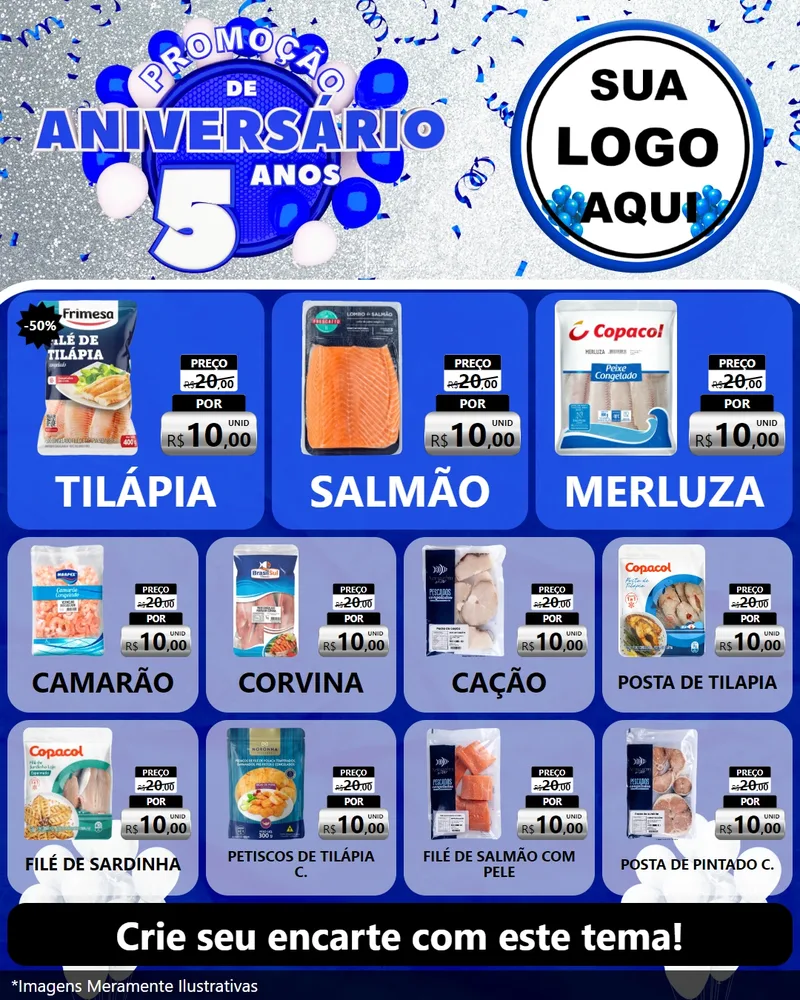Modelo de Rede Social para Feed Instagram com o tema Promoção de Aniversário - 5 Anos para Peixaria