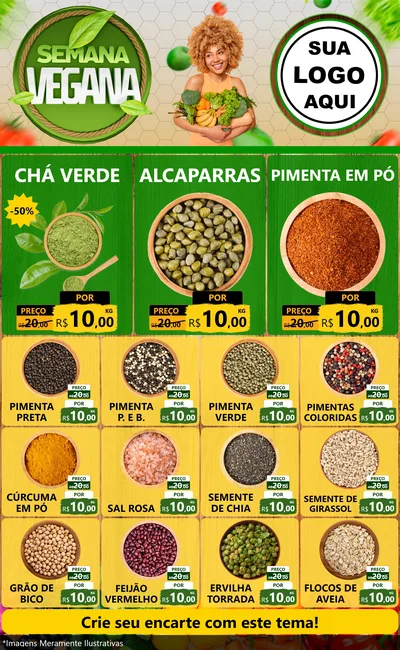 Modelo de Encarte para Encarte Grande com o tema Semana Vegana para Produtos Naturais