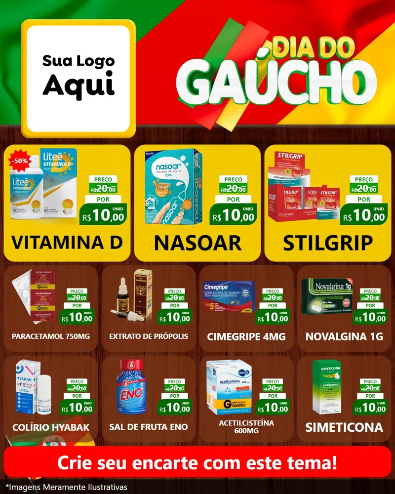 Modelo de Rede Social para Feed Instagram com o tema Dia do Gaúcho para Farmácia