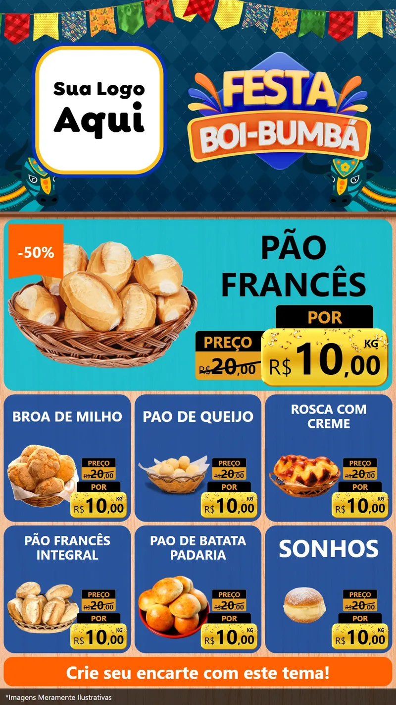 Modelo de Rede Social para Stories com o tema Festa Boi Bumbá para Padaria