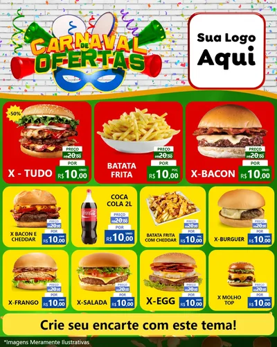 Modelo de Rede Social para Feed Instagram com o tema Carnaval de Ofertas para Hamburgueria