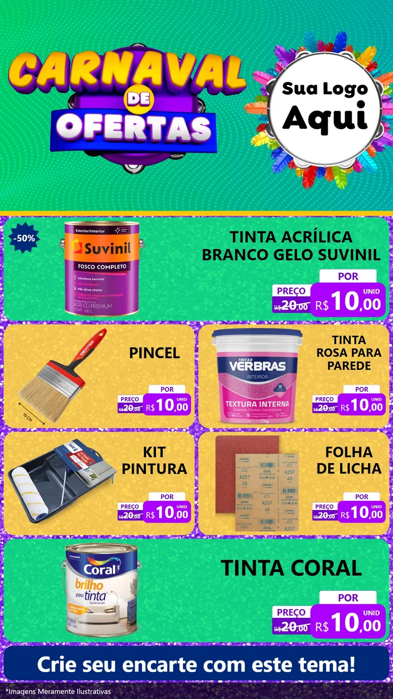 Modelo de TV para TV Vertical com o tema Carnaval de Ofertas para Tintas e Ferramentas