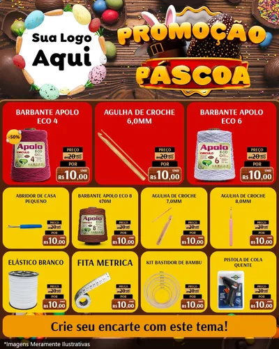 Modelo de Rede Social para Feed Instagram com o tema Promoção Páscoa para Armarinho e Aviamentos