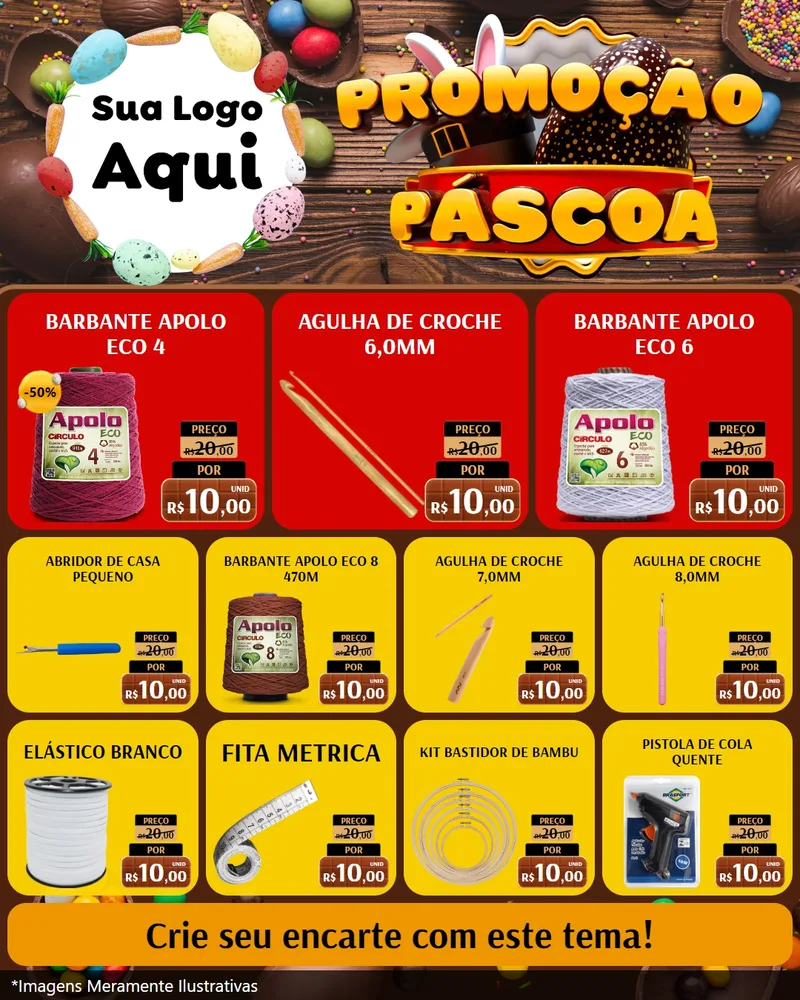 Modelo de Rede Social para Feed Instagram com o tema Promoção Páscoa para Armarinho e Aviamentos