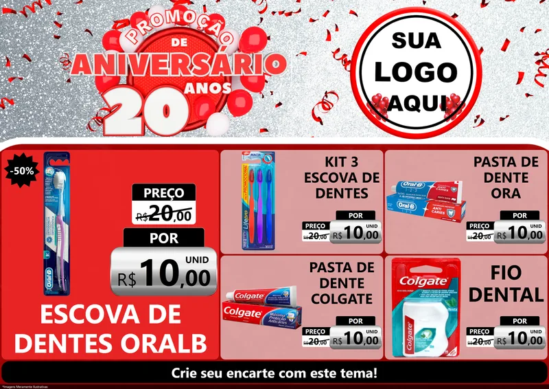 Modelo de Encarte para Encarte A4 Horizontal com o tema Promoção de Aniversário - 20 Anos para Higiene Pessoal