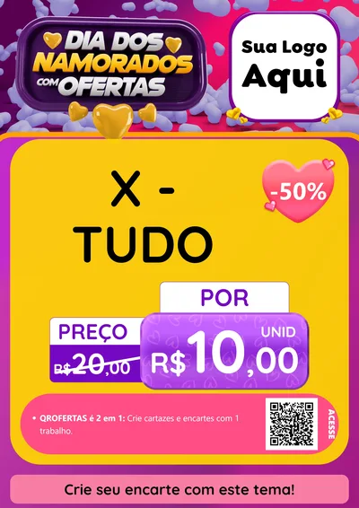 Modelo de Cartaz para Cartaz A4 Vertical com o tema Dia Dos Namorados Com Ofertas para Hamburgueria