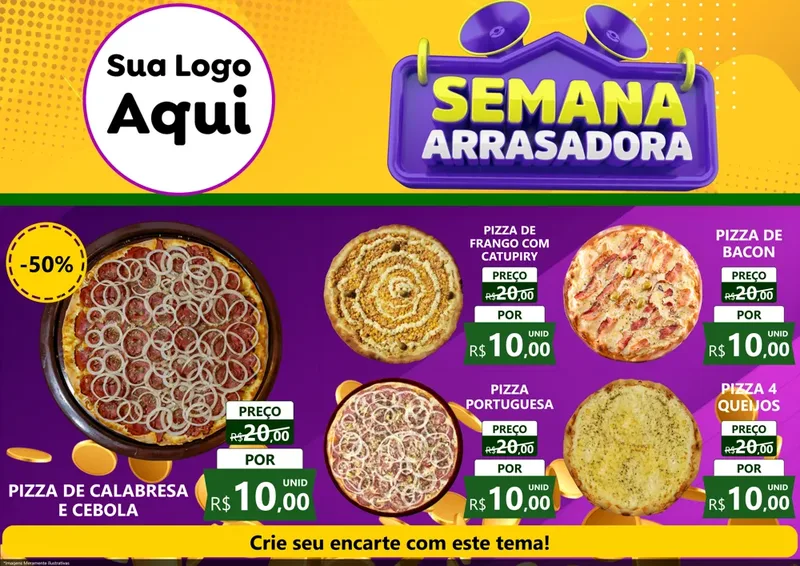Modelo de Encarte para Encarte A4 Horizontal com o tema Semana Arrasadora para Pizzaria