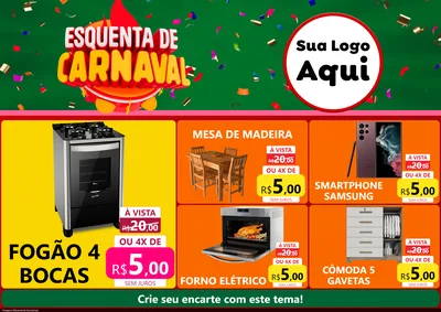 Modelo de Encarte para Encarte A4 Horizontal com o tema Esquenta de Carnaval para Móveis e Eletro