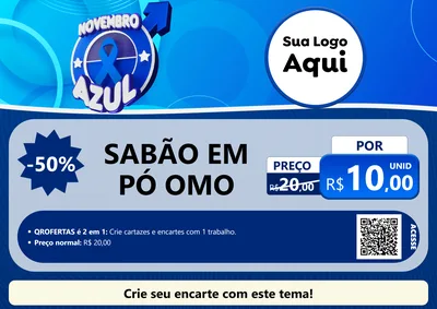 Modelo de Cartaz para Cartaz A4 Horizontal com o tema Novembro Azul para Produtos de Limpeza