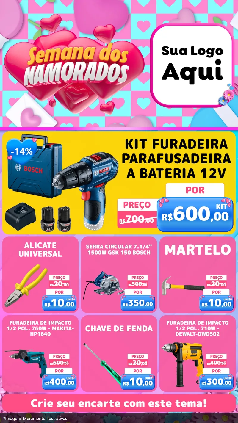 Modelo de Rede Social para Stories com o tema Semana dos Namorados para Maquinas e Ferramentas