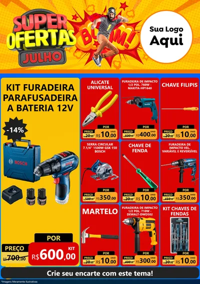 Modelo de Encarte para Encarte A4 Vertical com o tema Super Ofertas Julho para Maquinas e Ferramentas