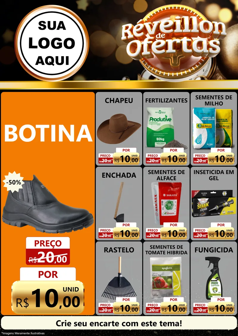 Modelo de Encarte para Encarte A4 Vertical com o tema Réveillon de Ofertas para Agropecuária