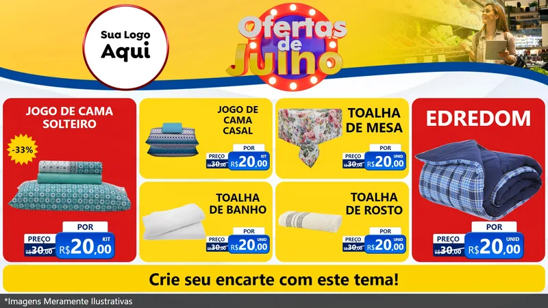 Modelo de TV para TV Horizontal com o tema Ofertas de Julho para Cama, Mesa e Banho