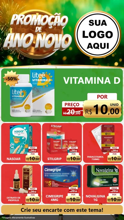 Modelo de Rede Social para Stories com o tema Promoção de Ano Novo para Farmácia