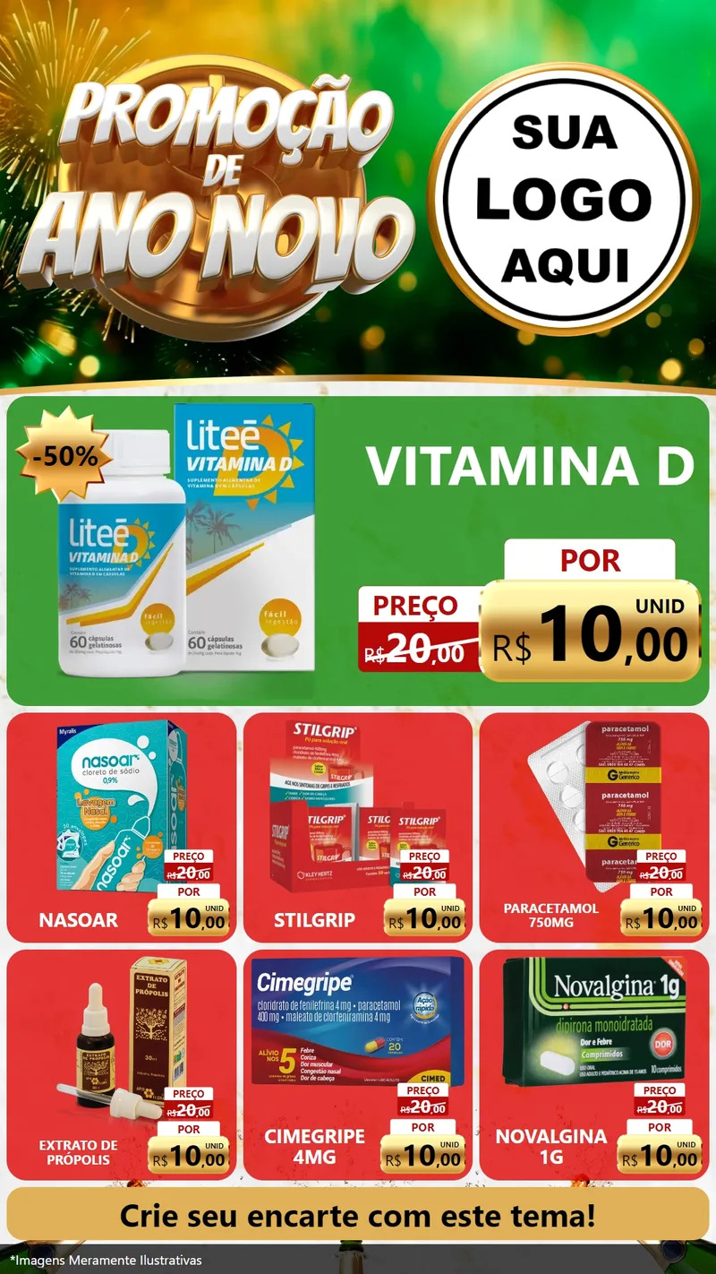 Modelo de Rede Social para Stories com o tema Promoção de Ano Novo para Farmácia