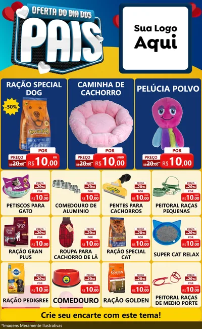 Modelo de Encarte para Encarte Grande com o tema Oferta Do Dia Dos Pais para Pet Shop