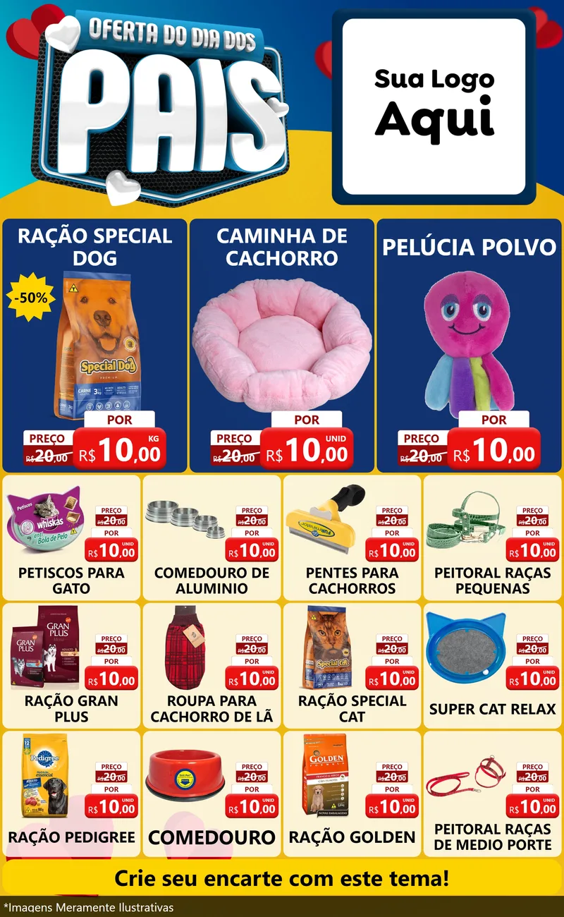 Modelo de Encarte para Encarte Grande com o tema Oferta Do Dia Dos Pais para Pet Shop