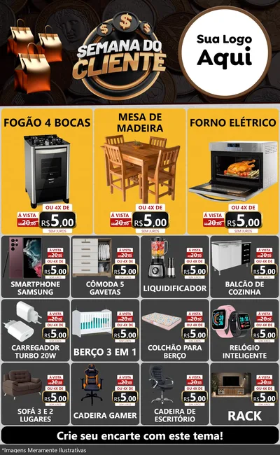 Modelo de Encarte para Encarte Grande com o tema Semana do Cliente para Móveis e Eletro
