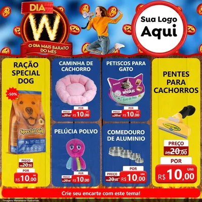 Modelo de Rede Social para Feed Facebook com o tema Dia W - O Dia Mais Barato Do Mês para Pet Shop