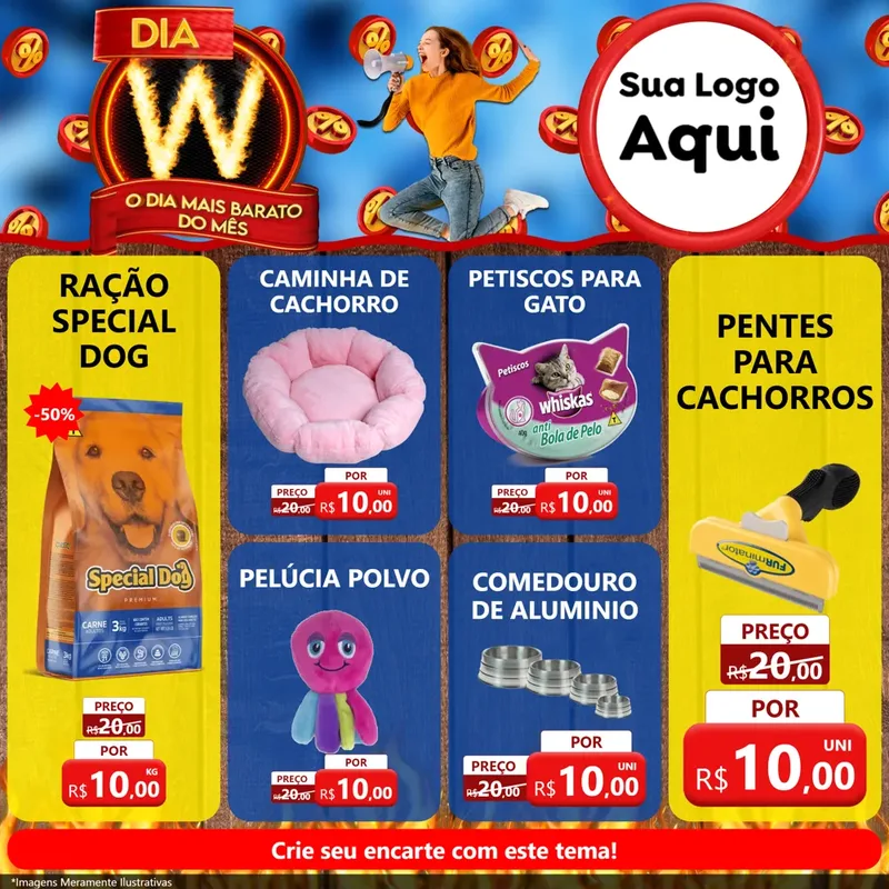 Modelo de Rede Social para Feed Facebook com o tema Dia W - O Dia Mais Barato Do Mês para Pet Shop