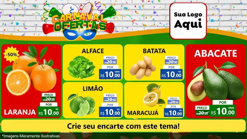 Modelo de TV para TV Horizontal com o tema Carnaval de Ofertas para Hortifrúti