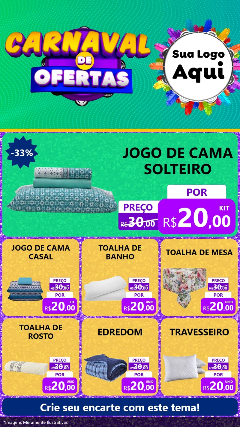 Modelo de Rede Social para Stories com o tema Carnaval de Ofertas para Cama, Mesa e Banho