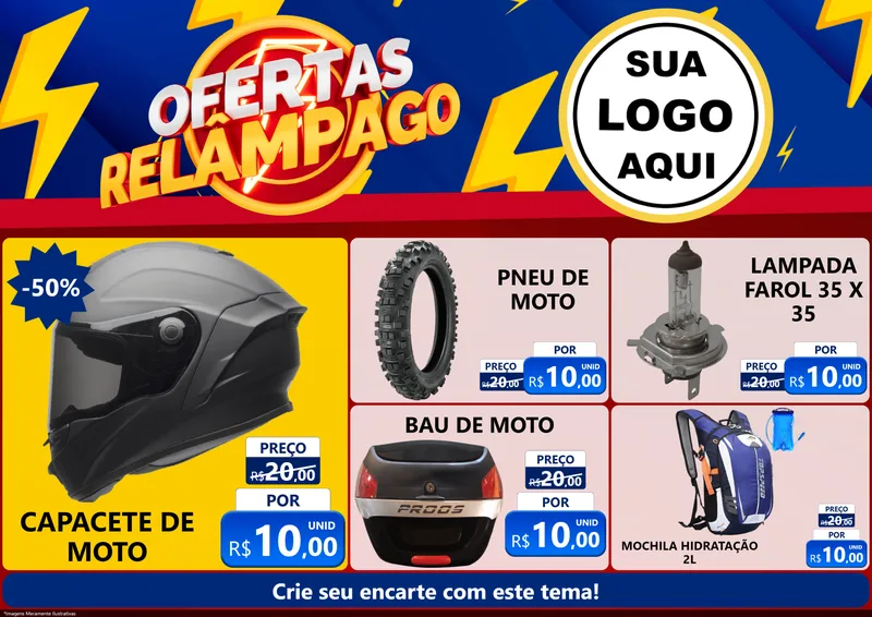 Modelo de Encarte para Encarte A4 Horizontal com o tema Ofertas Relâmpago para Moto peças