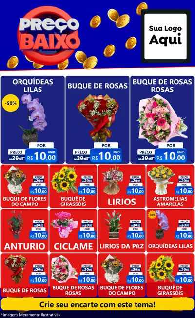 Modelo de Encarte para Encarte Grande com o tema Preço Baixo para Floricultura e jardim