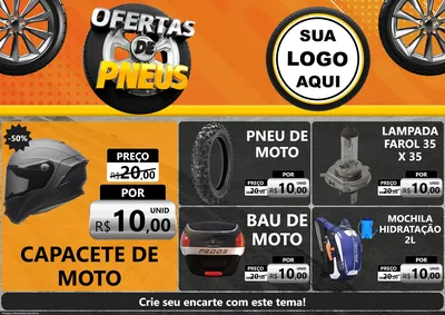Modelo de Encarte para Encarte A4 Horizontal com o tema Ofertas de Pneus para Moto peças
