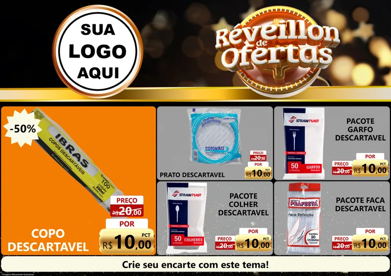 Modelo de Encarte para Encarte A4 Horizontal com o tema Réveillon de Ofertas para Embalagens