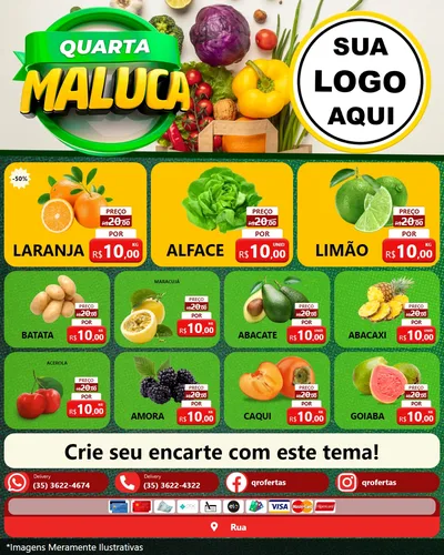 Modelo de Rede Social para Feed Instagram com o tema Quarta Maluca - Hortifrúti para Hortifrúti