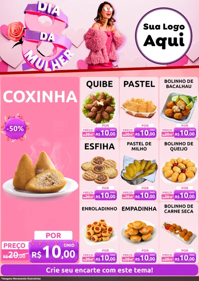 Modelo de Encarte para Encarte A4 Vertical com o tema Dia da Mulher para Salgadaria