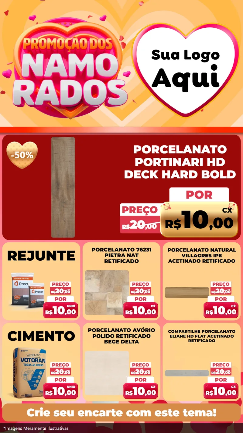Modelo de Rede Social para Stories com o tema Promoção dos Namorados para Pisos e revestimentos