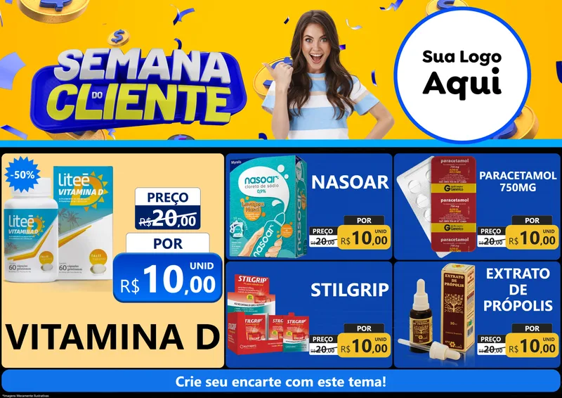 Modelo de Encarte para Encarte A4 Horizontal com o tema Semana do Cliente para Farmácia