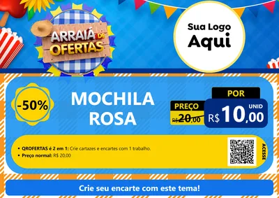 Modelo de Cartaz para Cartaz A4 Horizontal com o tema Arraiá de Ofertas para Papelaria