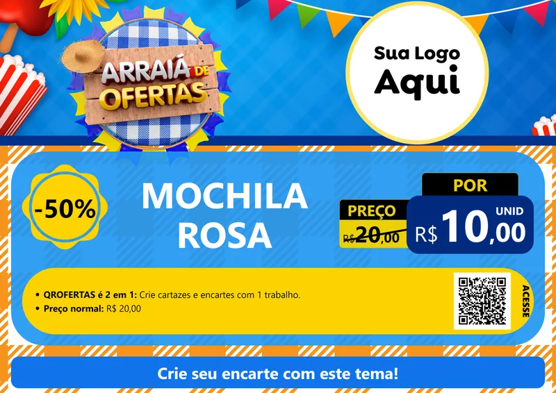 Modelo de Cartaz para Cartaz A4 Horizontal com o tema Arraiá de Ofertas para Papelaria
